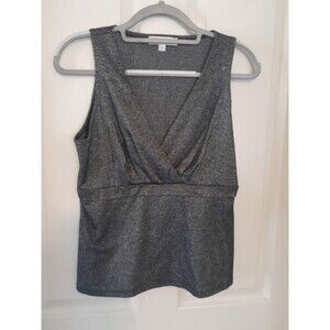 Vintage ABR New York Women’s L Silver And Black Metallic Sleeveless Blouse.  B12
